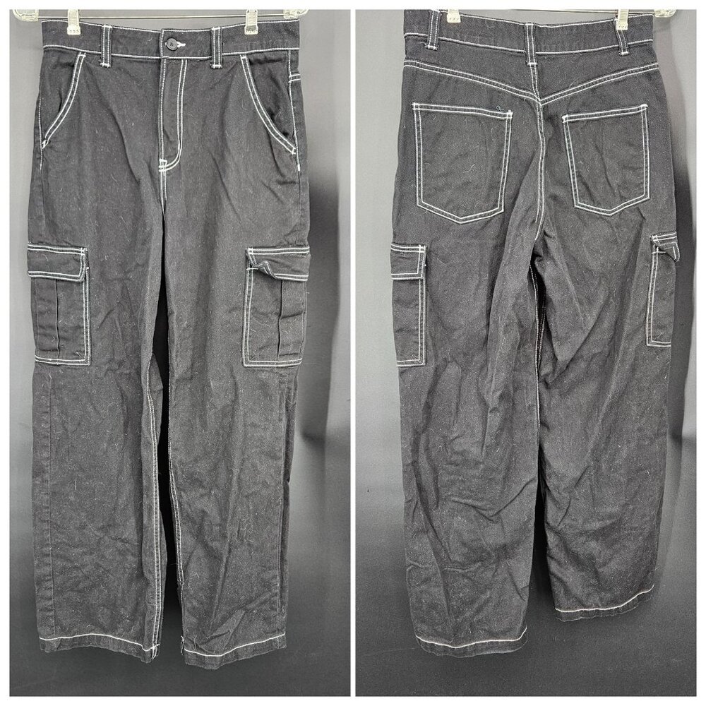 H&M Divided Pants Womens 6 Black Cargo Utility Pockets Skater Punk Gothic Baggy